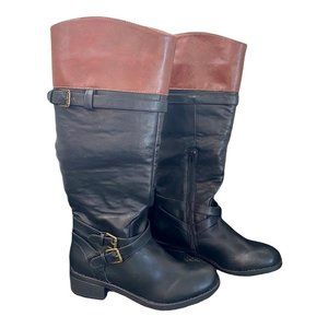 Rampage Womens Ram-Britney Riding Boots Black Block Heels Mid Calf Zip 8.5 M New